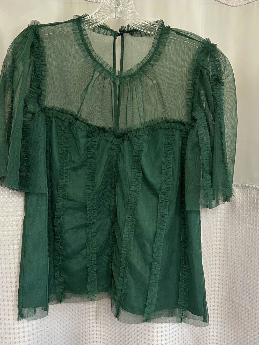 Women’s Boden Sheer Ruffle Green Blouse Size 8